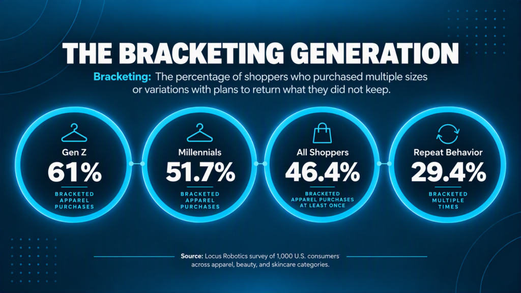 The Bracketing Generation. Of Gen Z, 61% have bracketed apparel purchases.